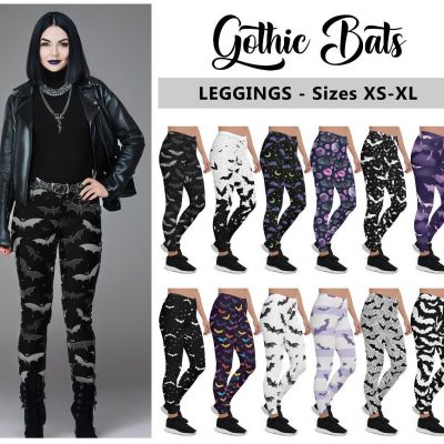 Gothic Bats Leggings #4 - Dark Goth Halloween Rock Star Holiday Fashion Leggings